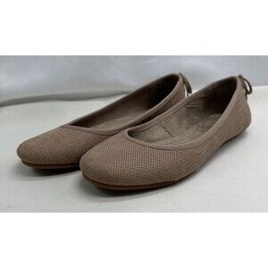 Hush Puppies Nude Brown Leather Ballet Flats Lace Up Bow Back Women's Size 7.5